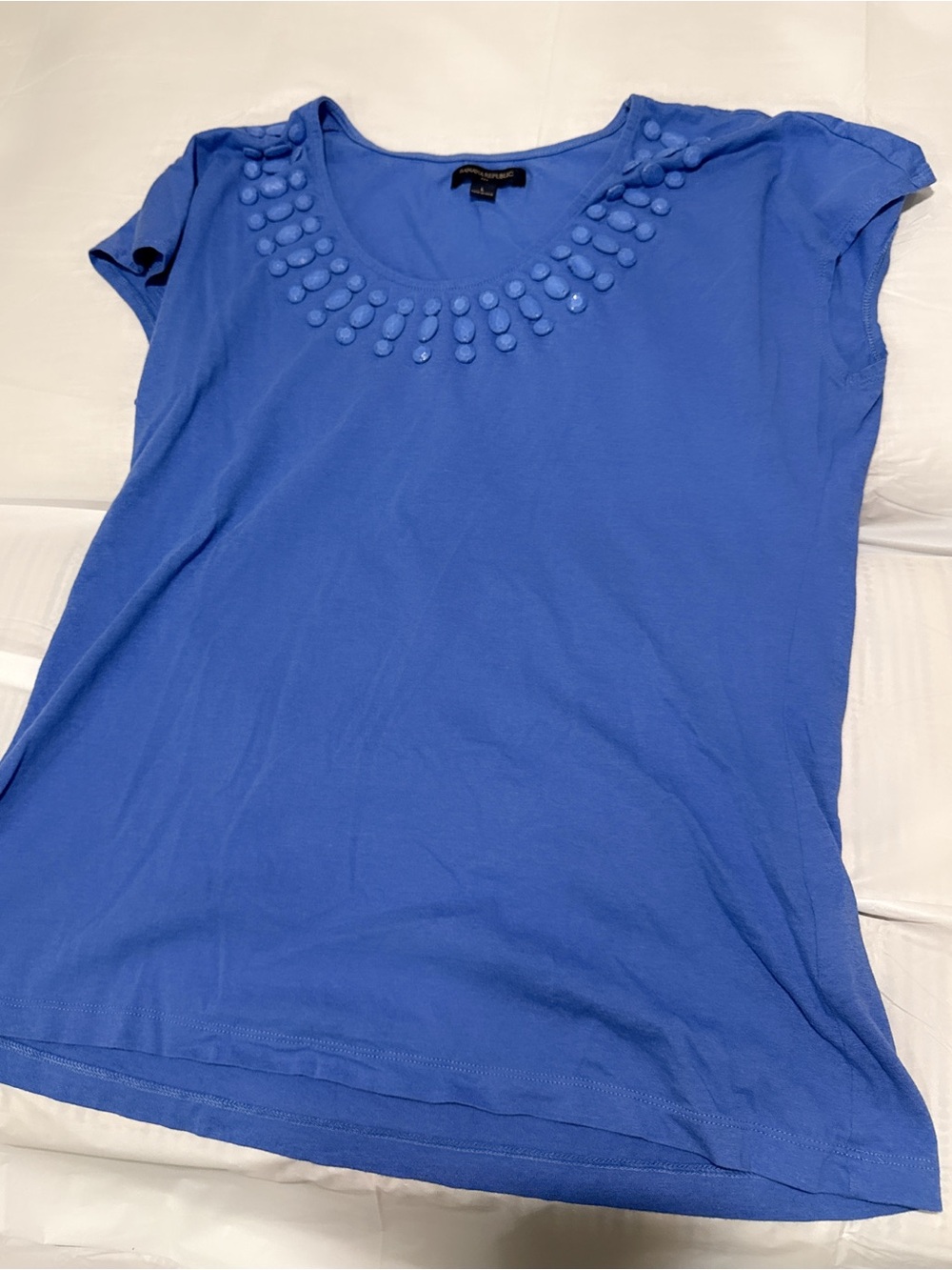 Banana Republic Royal Blue Scoop Neck Top with Button Appliqués
